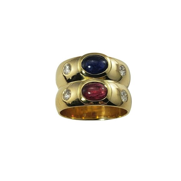 Vintage 18 Karat Yellow Gold Natural Ruby, Sapphire Diamond Ring Size 8 #11210 - Picture 1 of 10